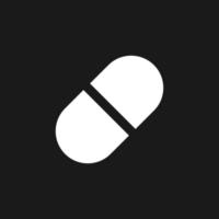 Capsule dark mode glyph ui icon. Oral medication. Pill prescript. User interface design. White silhouette symbol on black space. Solid pictogram for web, mobile. Vector isolated illustration