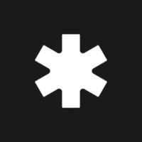 Star of life dark mode glyph ui icon. Ambulance. Medical services. User interface design. White silhouette symbol on black space. Solid pictogram for web, mobile. Vector isolated illustration