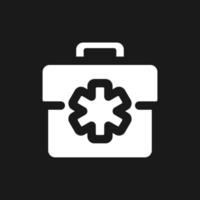 Medical bag dark mode glyph ui icon. Doctor suitcase. First aid kit. User interface design. White silhouette symbol on black space. Solid pictogram for web, mobile. Vector isolated illustration