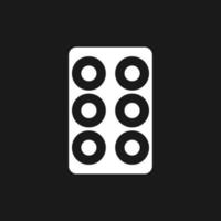 Pills in blister pack dark mode glyph ui icon. Oral medication. User interface design. White silhouette symbol on black space. Solid pictogram for web, mobile. Vector isolated illustration