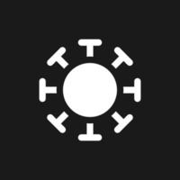 Coronavirus dark mode glyph ui icon. Virus. Infectious agent. User interface design. White silhouette symbol on black space. Solid pictogram for web, mobile. Vector isolated illustration