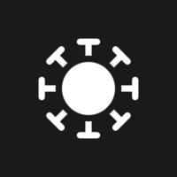 Coronavirus dark mode glyph ui icon. Virus. Infectious agent. User interface design. White silhouette symbol on black space. Solid pictogram for web, mobile. Vector isolated illustration