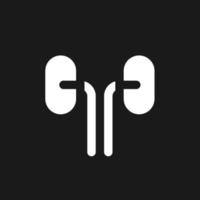 Kidneys dark mode glyph ui icon. Organ transplantation. Urinary system. User interface design. White silhouette symbol on black space. Solid pictogram for web, mobile. Vector isolated illustration