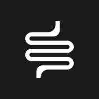 Intestine dark mode glyph ui icon. Body organ. Gastrointestinal tract. User interface design. White silhouette symbol on black space. Solid pictogram for web, mobile. Vector isolated illustration