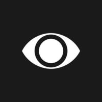 Eye dark mode glyph ui icon. Part of human body. Organ of perception. User interface design. White silhouette symbol on black space. Solid pictogram for web, mobile. Vector isolated illustration