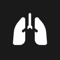 Lungs dark mode glyph ui icon. Respiratory system. Pneumonia treatment. User interface design. White silhouette symbol on black space. Solid pictogram for web, mobile. Vector isolated illustration