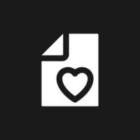 Digital heart screening result dark mode glyph ui icon. Cardiogram. User interface design. White silhouette symbol on black space. Solid pictogram for web, mobile. Vector isolated illustration