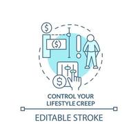 Control your lifestyle creep turquoise concept icon. Consumers deal with inflation abstract idea thin line illustration. Isolated outline drawing. Editable stroke vector