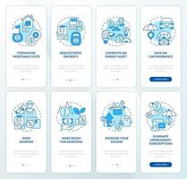 Financial plan for inflation blue onboarding mobile app screen set. Walkthrough 4 steps editable graphic instructions with linear concepts. UI, UX, GUI template vector