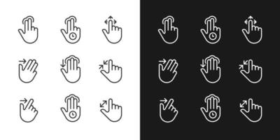 Multitouch gestures pixel perfect linear icons set for dark, light mode. Touchscreen control. Tablet navigation. Thin line symbols for night, day theme. Isolated illustrations. Editable stroke vector