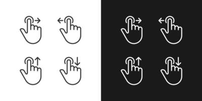 Hold and move pixel perfect linear icons set for dark, light mode. Long tap and draw. Touchscreen gestures. Smartphone. Thin line symbols for night, day theme. Isolated illustrations. Editable stroke vector