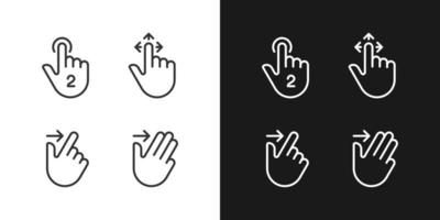 Drag and swipe gestures pixel perfect linear icons set for dark, light mode. Touchscreen interaction. Digital device. Thin line symbols for night, day theme. Isolated illustrations. Editable stroke vector