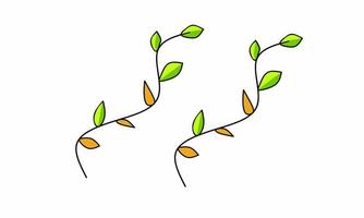 vector illustration, green leaves and yellow leaves on 2 twigs, suitable as decoration or ornament. flat design.