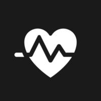 Cardiogram dark mode glyph ui icon. Heart rate. Medical checkup. User interface design. White silhouette symbol on black space. Solid pictogram for web, mobile. Vector isolated illustration