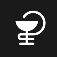 Bowl of Hygieia dark mode glyph ui icon. Pharmaceutical symbol. User interface design. White silhouette symbol on black space. Solid pictogram for web, mobile. Vector isolated illustration