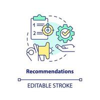 Recommendations concept icon. Learn possible solutions. Case drafting abstract idea thin line illustration. Isolated outline drawing. Editable stroke vector