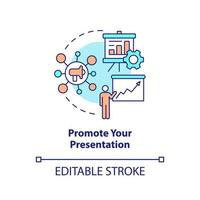 Promote your presentation concept icon. Perform information. Marketing case study abstract idea thin line illustration. Isolated outline drawing. Editable stroke vector