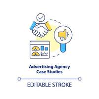 Advertising agency case studies concept icon. Business promotion learning abstract idea thin line illustration. Isolated outline drawing. Editable stroke vector