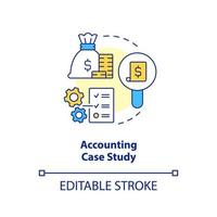 Accounting case study concept icon. Finances management analysis. Business abstract idea thin line illustration. Isolated outline drawing. Editable stroke vector