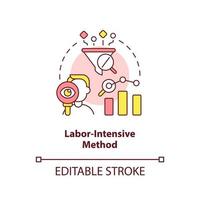 Labor intensive method concept icon. High working load. Disadvantage of case study abstract idea thin line illustration. Isolated outline drawing. Editable stroke vector