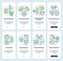 Structure of case study and drafting onboarding mobile app screen set. Walkthrough 4 steps editable graphic instructions with linear concepts. UI, UX, GUI template vector