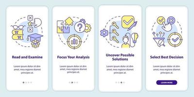 Structure of case study onboarding mobile app screen. Research walkthrough 4 steps editable graphic instructions with linear concepts. UI, UX, GUI template vector