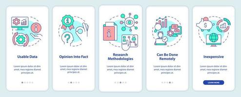 Advantages of case study onboarding mobile app screen. Benefits walkthrough 5 steps editable graphic instructions with linear concepts. UI, UX, GUI template vector