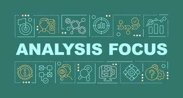 Analysis focus word concepts dark green banner. Case study. Infographics with editable icons on color background. Isolated typography. Vector illustration with text