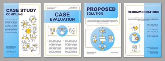 Case study compiling blue brochure template. Analytics. Leaflet design with linear icons. Editable 4 vector layouts for presentation, annual reports