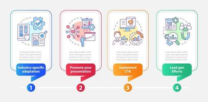 Marketing case study rectangle infographic template. Business Data visualization with 4 steps. Editable timeline info chart. Workflow layout with line icons vector