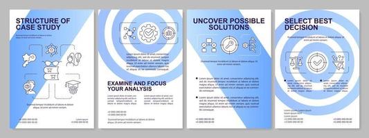 Case study structure building blue gradient brochure template. Research. Leaflet design with linear icons. 4 vector layouts for presentation, annual reports