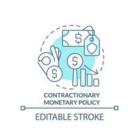 Contractionary monetary policy turquoise concept icon. Government and inflation abstract idea thin line illustration. Isolated outline drawing. Editable stroke vector