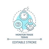 Monitor trade terms turquoise concept icon. Distributors payables. Managing prices abstract idea thin line illustration. Isolated outline drawing. Editable stroke vector