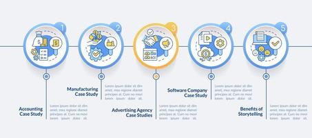 Usage of case studies circle infographic template. Analytics. Data visualization with 5 steps. Editable timeline info chart. Workflow layout with line icons vector