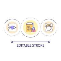 biométrico identificación lazo concepto icono. innovador tecnología de datos seguridad. intimidad proteccion resumen idea Delgado línea ilustración. aislado contorno dibujo. editable carrera vector