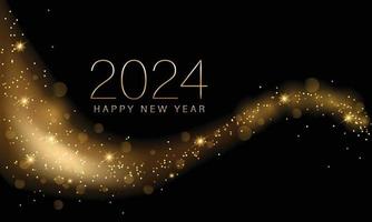 2024 Happy New Year Background Design. Golden 2024 Happy New Year Lettering on Black Background. Vector Illustration.