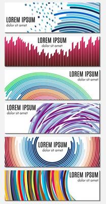 Set of six colorful abstract header banners with curved lines and place for text. Vector backgrounds for web design.