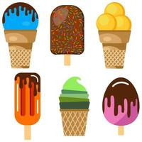 Set of vector illustration of ice cream. Multicolored creamy ice cream