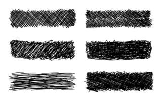 Sketch scribble smear. Set of six black pencil smears in the shape of a rectangle on white background. Great design for any purposes. Vector illustration.