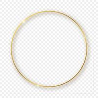 Gold glowing circle frame with shadow isolated on background. Shiny frame with glowing effects. Vector illustration.