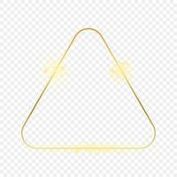 Gold glowing rounded triangle frame isolated on background. Shiny frame with glowing effects. Vector illustration.