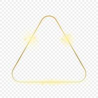 Gold glowing rounded triangle frame isolated on background. Shiny frame with glowing effects. Vector illustration.