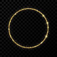 Gold glitter frame. Circle frame with shiny stars and sparkles on dark vector