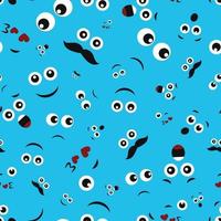 Cartoon faces with emotions. Seamless pattern with different emoticons on blue background. Vector illustration