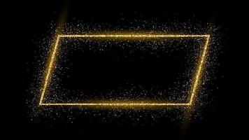 Golden frame with glitter, sparkles and flares on dark background. Empty luxury backdrop. Vector illustration.