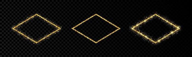 Shiny frames with glowing effects. Set of three glitter gold rhombuses frames vector