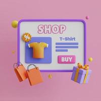 Online shopping 3D Illustration, online shop, online payment and delivery concept with floating elements. photo