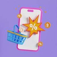 Online shopping 3D Illustration, online shop, online payment and delivery concept with floating elements. photo