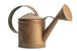 Old Weathered watering can isolated on white background photo