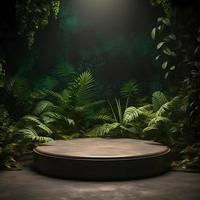 A Stunning Jungle-Themed Empty Space with Nature Background, Perfect for Professional Product Display photo